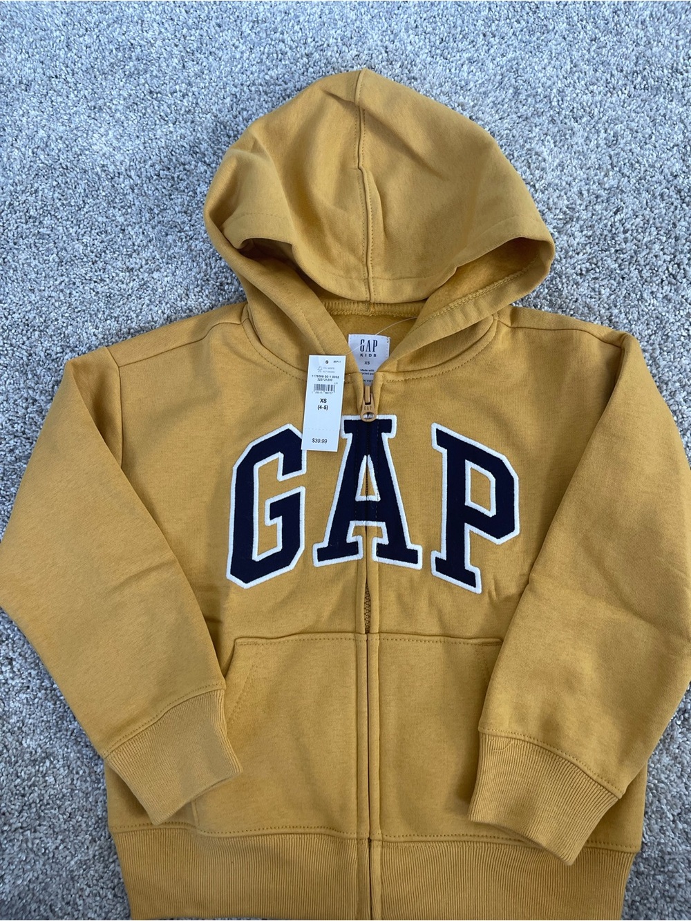 Gap Kids yellow zip front hoodie x-small